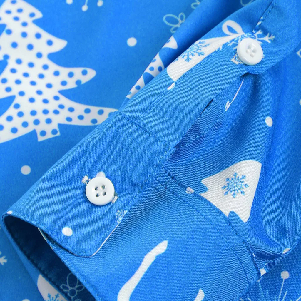 Funnyshirt печатных длинный рукав; пуговицы Для мужчин одежда Повседневное снежинки Рождественская, Печать оленей Рождественская рубашка год блузка для вечеринок