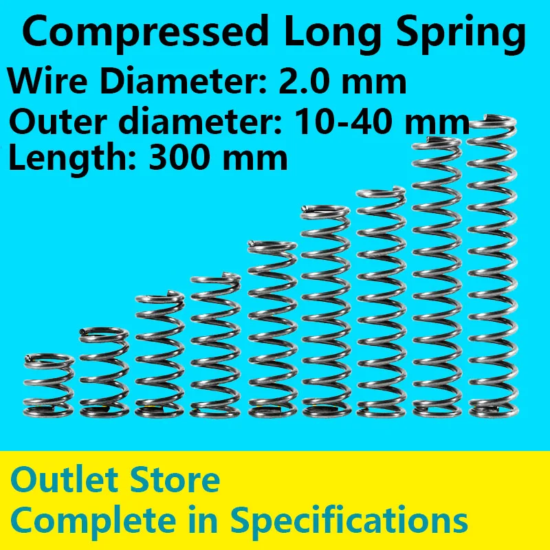 

Compressed Long Spring Line Diameter 2.0mm, External diameter 21-40mm, Length 300mm Pressure Long Spring Cash Sale Return Spring