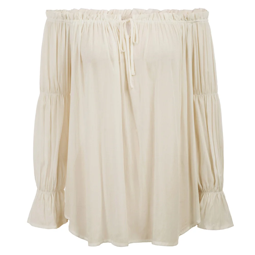 Kate Kasin женская рубашка в стиле ренессанса, Пиратская блузка, винтажная, с длинным рукавом, с открытыми плечами, удобная туника, топы, блузки, рубашка с вырезом лодочкой - Цвет: Champagne