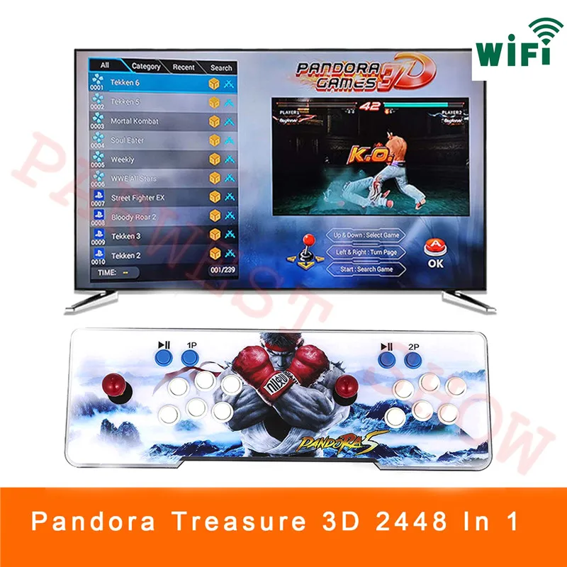 Новейшие 3D игры Pandora Arcad игровая консоль 2448 в 1 с wifi печатной платой светодиодный контроллер с кнопкой джойстика VGA/HDMI для телевизора