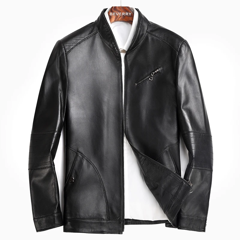 

Genuine Leather Spring Autumn Real Sheepskin Coat for Men Streetwear Baseball Jacket Chaqueta FSBAQS001 MY1827