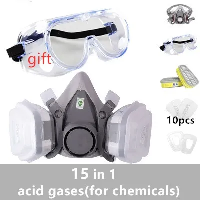 16 In 1 Gas Mask Paint Spray 6200 Respirator Carbon Cartridges 5n11 Dust Filters Resin Safety Eye Protection Glasses Repair disposable protective suit Safety Equipment