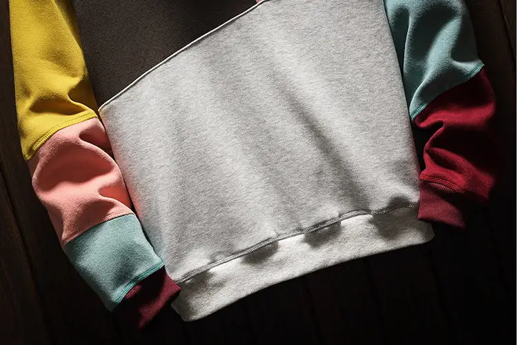 Высокое качество Мужские толстовки размера плюс пэчворк контрастный цвет Повседневная рубашка с капюшоном мужской пуловер хип-хоп Уличная одежда