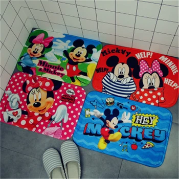 

40x60cm Disney Cartoon Minnie Mickey Mouse Door Mats Flannel Coral Velvet Carpet Non-slip Entrance Indoor Floor Rug play mat