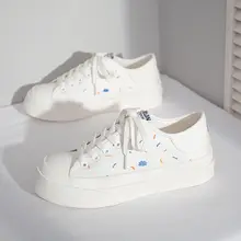 

Canvas Sneakers Women White Lace Up Platform Casual Vulcanized Sports Shoes 2021 New Ins Trend Summer Breathable Flats AA-16