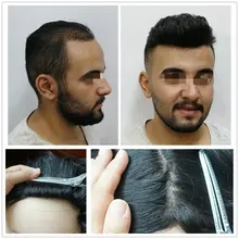 Hstonir, 5,5x9 дюймов, черный шелковистый парик, индийский Реми, человеческие волосы, мужской парик, невидимые узлы, шелковая основа, система волос H100