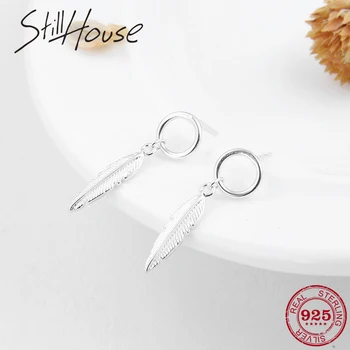 

Lucky angel feather 100% Authentic 925 Sterling Silver Earings Long Dangle Earring For women Fashion Jewelry Party luxury Gift