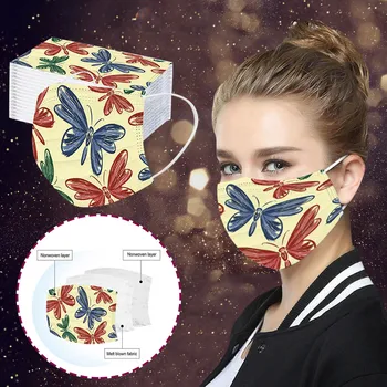 

Adult's Disposable Mask 3ply Breathable Mouth Covering Butterfly Printed Face Masks Non-woven Earhook Mascarillas 50pc Маска