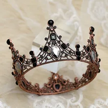 Vintage Black Beads Crown Wedding Bride Headdress Birthday Cake Topper Prom Round Headband