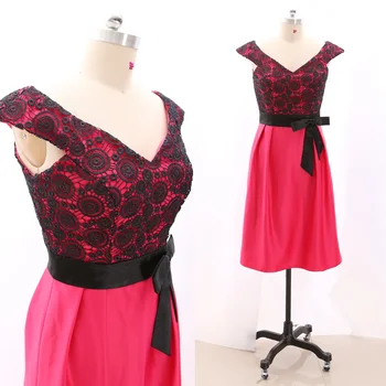 

MACloth Fuchsia Sheath V Neck Knee-Length Midi Satin Prom Dresses Dress XL 267712 Clearance