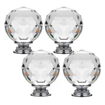 

Crystal Door Knob 4pcs Transparent Glass Clear Cabinet Drawer Handle + screw