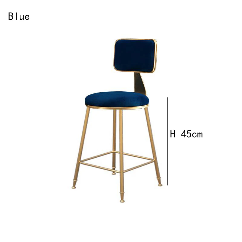 Современный барный стул из кованого железа, минималистичный домашний стул с спинкой в скандинавском стиле, Красивый обеденный стул, высокий стул для ресторана, стул для кафе-бара - Цвет: A blue 45cm