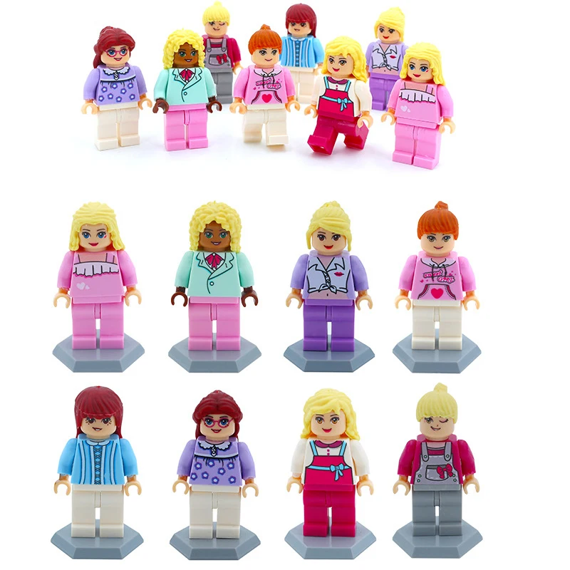 16pcs Mini Princess Girls Friend Action Figures Building Blocks Toys technic For Children Gifts Legoings Figure With Baseket Toy
