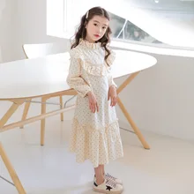 Новинка года, платье принцессы для маленьких девочек осеннее платье для девочек милое детское платье Детское хлопковое платье в горошек с оборками для отдыха для маленьких девочек#5092