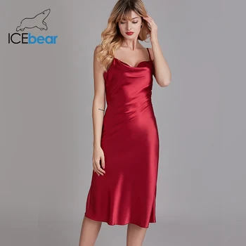 

icebear 2020 silk ladies spring and summer elegant swing collar thin nightdress home wear can be worn outside SY-1630