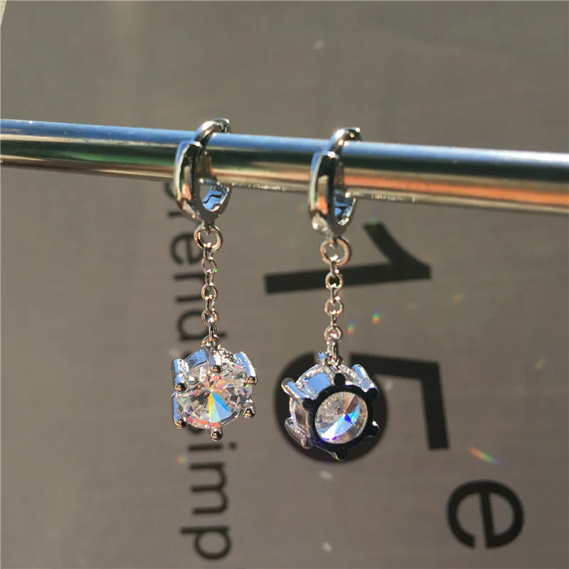 Cute Female Small Round Hoop Earrings Luxury Silver Color Zircon Stone For Women Fashion Party Double Wedding | Украшения и
