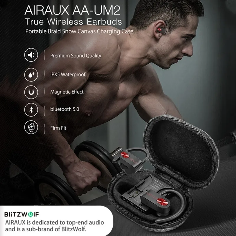 BlitzWolf AIRAUX AA-UM2 TWS Беспроводной спортивные наушники bluetooth5.0 Ушные крючки стерео наушники с тесьмой чехол для iPhone 11