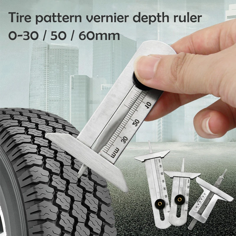 Stainless Steel Car Tyre Tire Tread Depth Gauge Meter Ruler Caliper