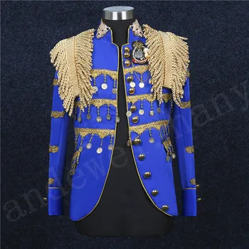 

European and American fashion men's blue tassel suit performance costume male singer DJ costume suit jackets