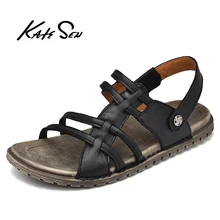 KATESEN/; летние мужские сандалии из натуральной кожи; удобные повседневные сандалии без застежки; модные мужские шлепанцы Zapatillas hombre