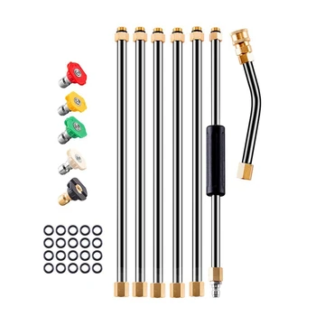 

Pressure Washer Wand Extension, 6 Pcs Stainless Steel Extension Wand, 1Pc 30°Degrees Curved Rod Extension Attachment 8.1Ft Repla