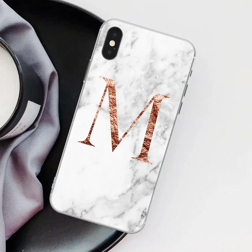 TPU Письмо монограмма A B C D белый мрамор Мягкий ТПУ чехол для телефона iphone 5S 5 SE 6 6s Plus 7 7Plus 8 8Plus XS Max XR - Цвет: TPU