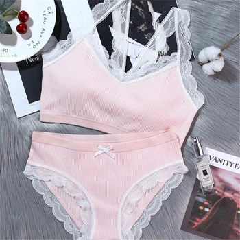 

Sexy Push Up Bra Set Lace Romantic Temptation Padded Underwear No Steel Ring Beautiful Back Fashion Stripes Underwear Set
