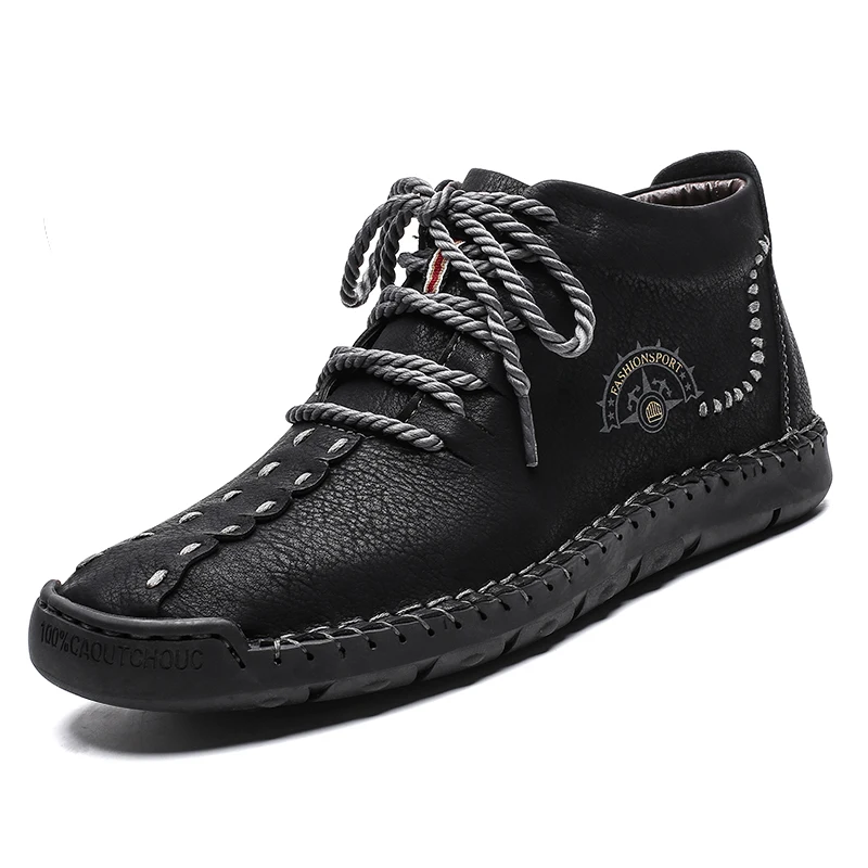 Модные зимние мужские ботинки водонепроницаемые зимние ботинки из натуральной кожи теплые ботинки на меху легкие высокие ботильоны Большие размеры 48 - Цвет: Black
