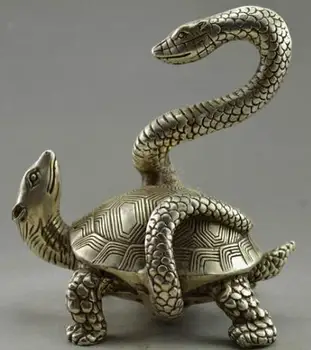 

Collectible Decorate Old Handwork Tibet Silver Snake Tortoise Exorcism Statue