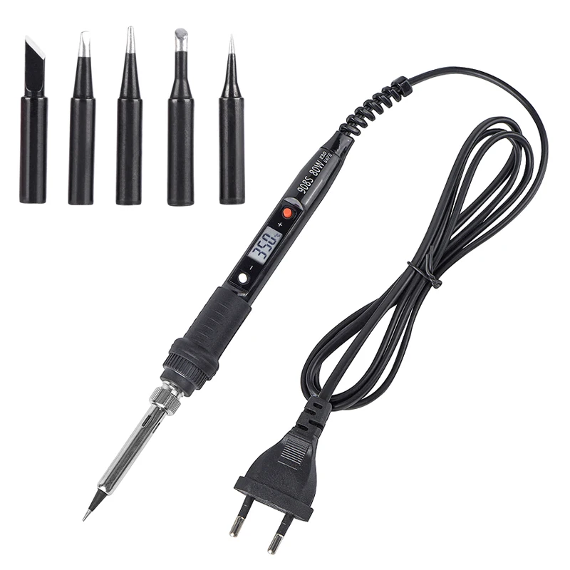 JCD Electric Soldering Iron 80W Adjustable Temperature LCD Welding Tool Ceramic Heater Soldering Iron Head Welding repair tools ac 225 arc welder Welding Equipment