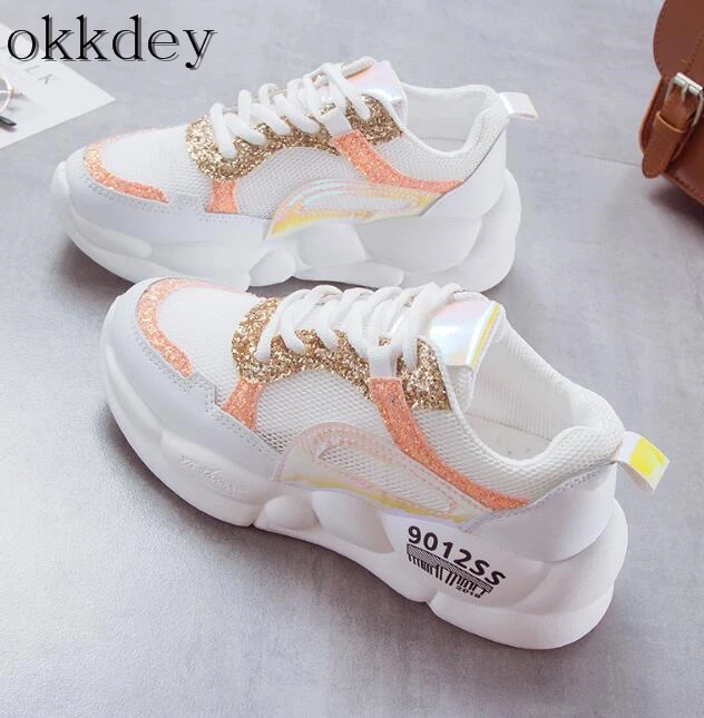 

Woman shoes New hot old shoes mesh breathable thick bottom fashion color matching sequins flat round big size female shoes a503