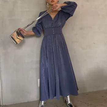 

Korean Janpenses Women A Line Dress Spring 2020 Lace Patchwork Female Casual Long Maxi Dresses Robe High Femme Vestiods
