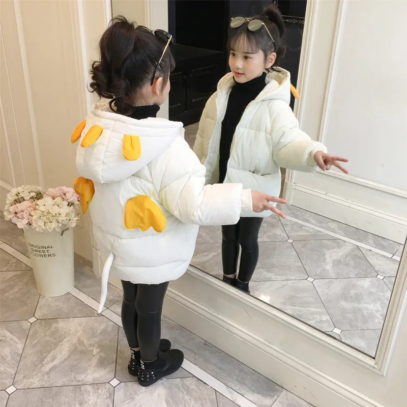 Детский пуховик для маленьких девочек, хлопковая одежда с маленькими крыльями, зимнее пальто