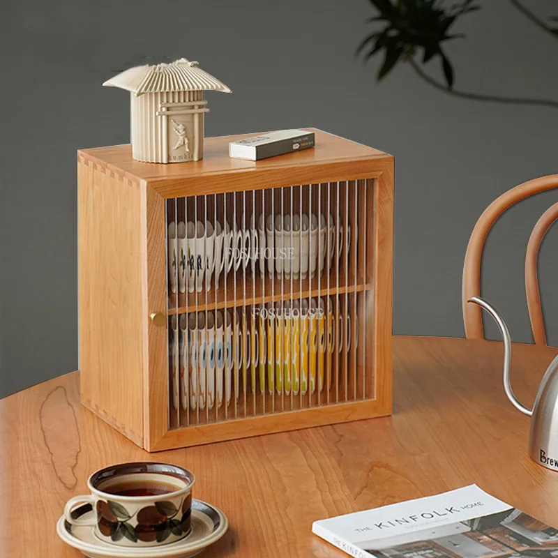 Nordic Sideboard for Kitchen Solid Wood Cabinet Ins Mini Cherry Wood Locker Small Apartment Simple Creative Glass Storage Locker