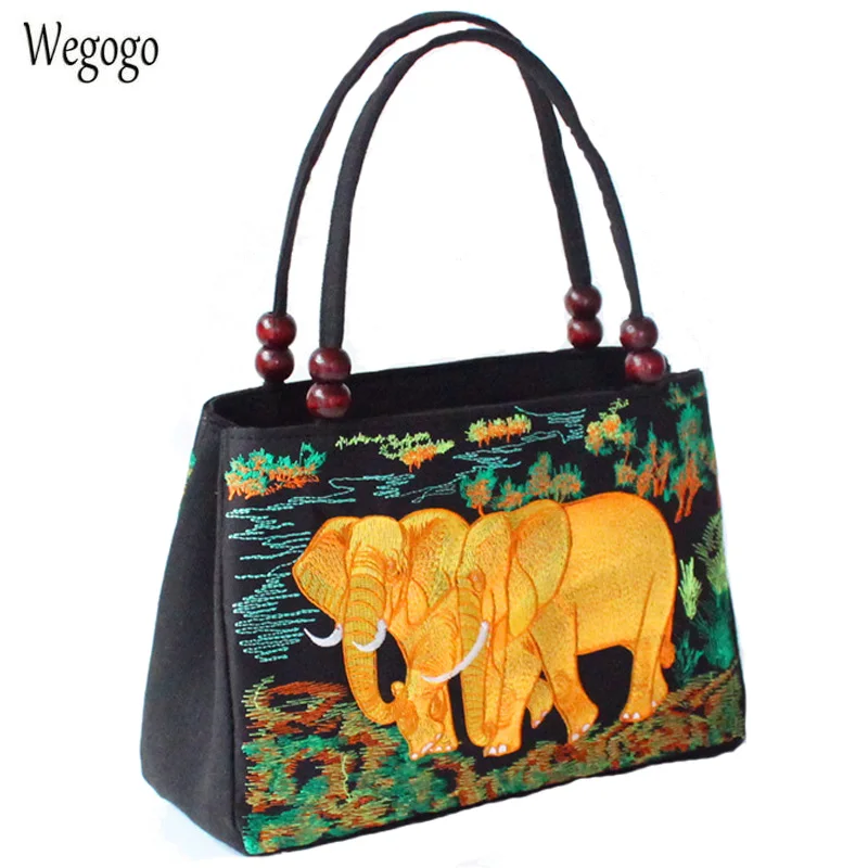 

Thai Style Elephant Handbag National Embroidered Bag Women's Canvas Shoulder Bag Lady Travel Shopping handbag Sac Femme Bolsos