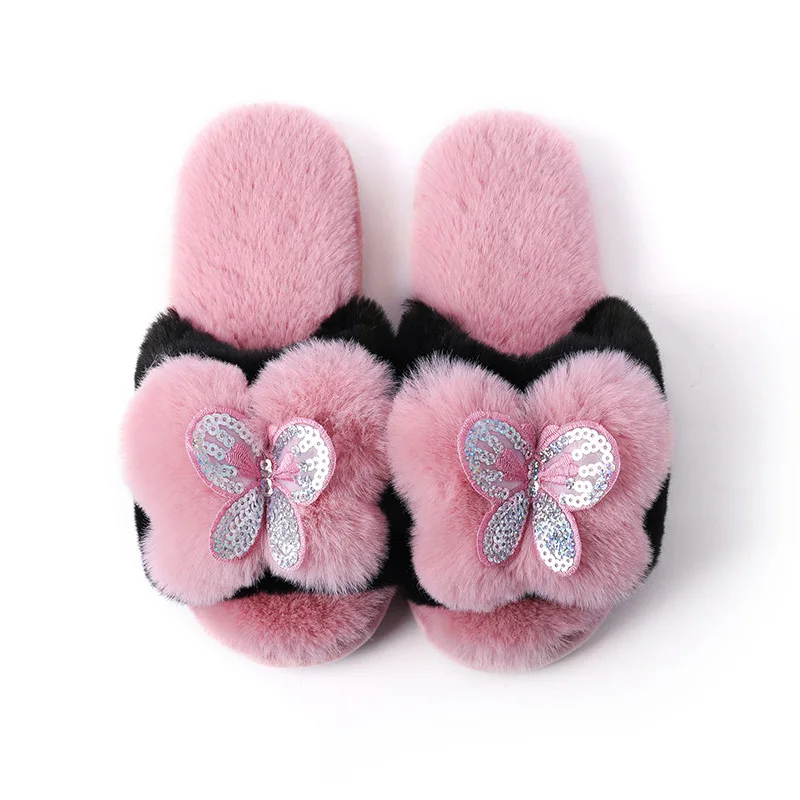 

STONE VILLAGE 2019 Autumn And Winter Bow New Cotton Slippers Women Thick-Soled Home Indoor Home Slippers Shoes Fur Slippers