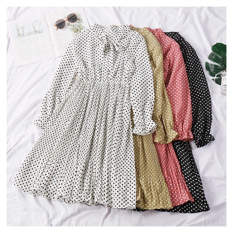 

vestidos de fiesta de noche mori girls autumn spring Japanese style vintage long sleeve black pink white red polka dot dress