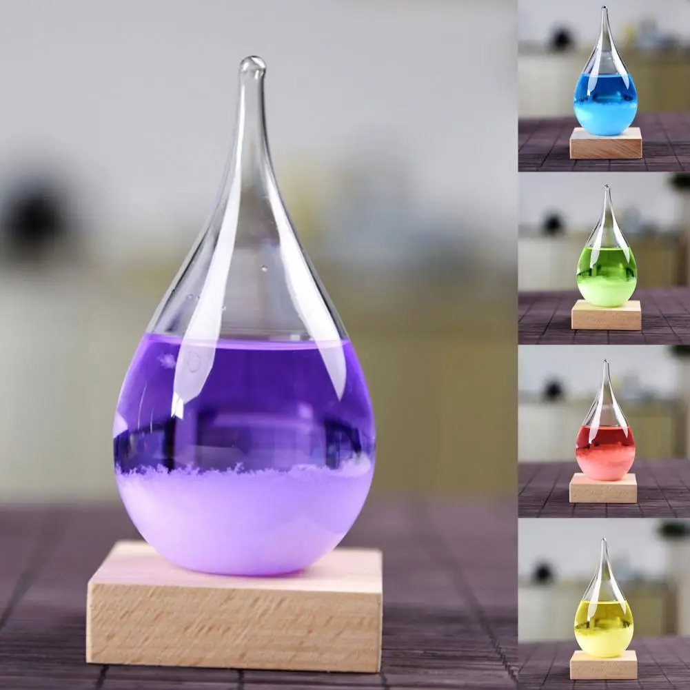 

Transparent Droplet Storm Glass with Wooden Bass Home Barometer Bottle Decor