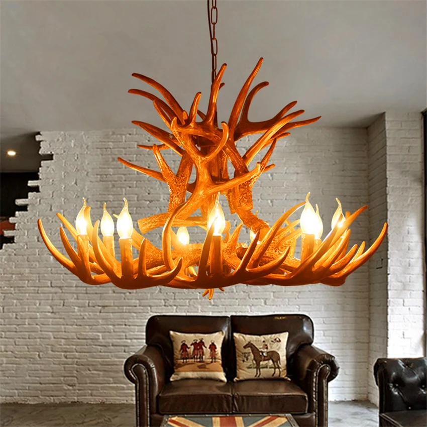 

Nordic Candle Antler LED Chandelier Lighting American Retro Resin LOFT Horn LED Lamps Home Decoration Kitchen Lighting Fixtures