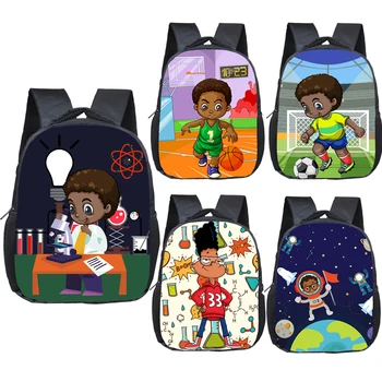 

cartoon Africa American boys print children school bags brown afro science boys kindergarten backpack small toddler bag bookbag