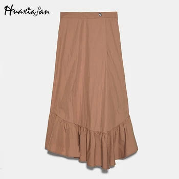 

Huaxiafan solid long skirts women high waist lace up vintage female black elegant maxi skirts ruffles 2019 fashion casual skirt