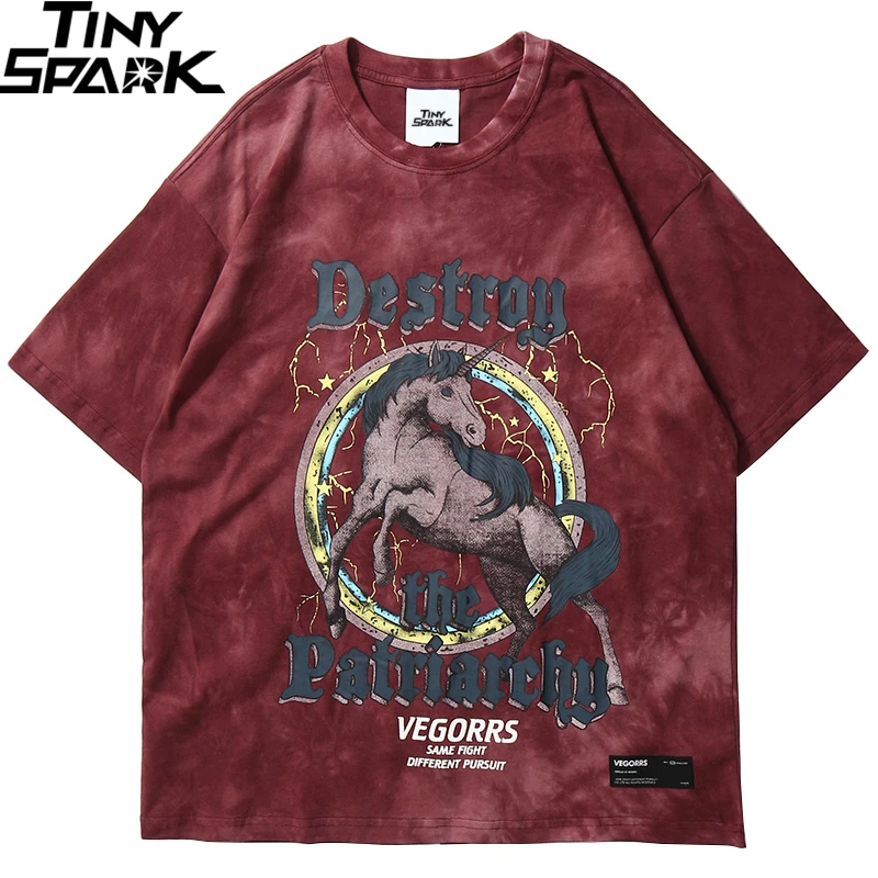 Hip-Hop T-Shirt Tees Tie-Dye Short-Sleeve Streetwear-Print Harajuku Cotton Summer Tops