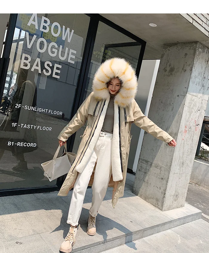 FIRSTTO Stylish Detachable Faux Fur Big Hooded Curly Hairy Shaggy Long Outwear Trench Women Keep Warm Pockets Coat Tops 4 Colors