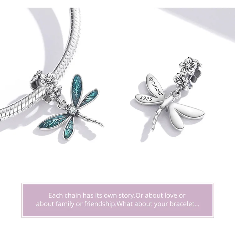 evil eye necklace bamoer Genuine 925 Sterling Silver Gorgeous Dragonfly Pendant Charm Fit Women Original Bracelet or Necklace Fine Jewelry Gift hoop earrings