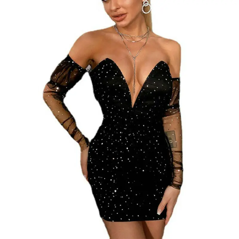 VICABO Woman Dress 2021 Deep V Neck Mini Casual Evening Womens Robe Fashion Club Party Dresses | Женская одежда