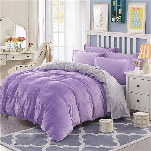 light purple silver Зимнее постельное белье из флиса Комплект Реверсивный пододеяльник двухсторонний фланель плоский лист 3/4 шт. домашний текстиль постельное белье Домашний постельное белье caroset - Цвет: light purple silver