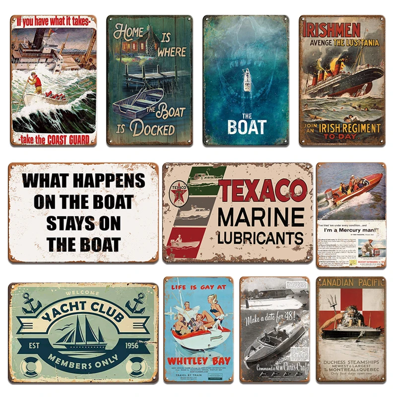 

Shabby Chic Boat Poster Metal Sign Vintage Deck Beach Bar Decor Tin Plate Signs Retro Boat Anchor Wall Painting Stickers