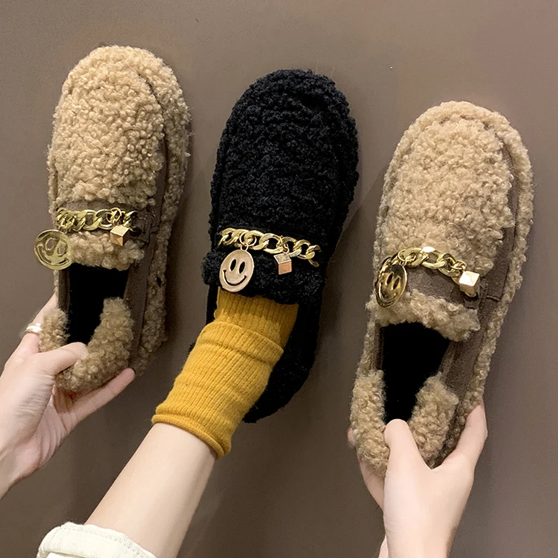 

Autumn 2019 Fashion Women's Nurse Shoes Loafers Fur Slip-on Round Toe All-Match Shallow Mouth Casual Female Sneakers Flats Fall