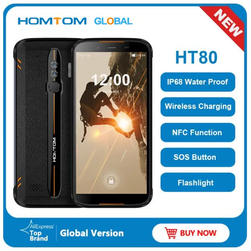 HOMTOM HT80 IP68 водонепроницаемый смартфон 4G LTE Android 10 5,5 дюймов 18:9 HD+ MT6737 NFC Беспроводная зарядка SOS мобильный телефон