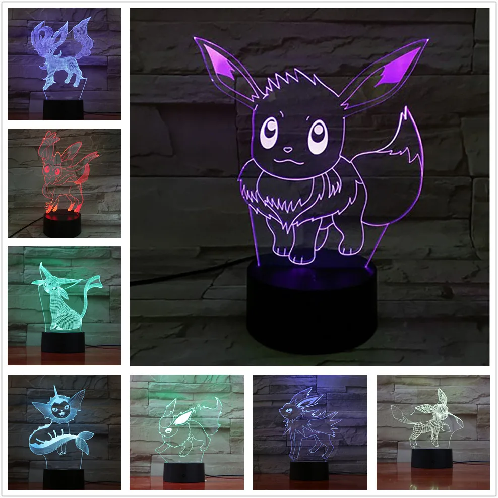 Фигурка покемона Eevee из аниме 3D светодиодный ночсветильник фигурка Flareon Ice Eon